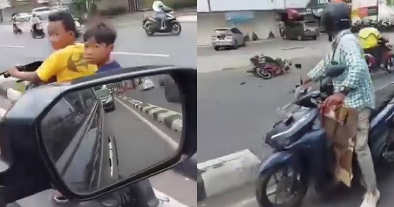 Kecelakaan Tiga Anak Naik Sepeda Listrik di Jalan Raya Semarang